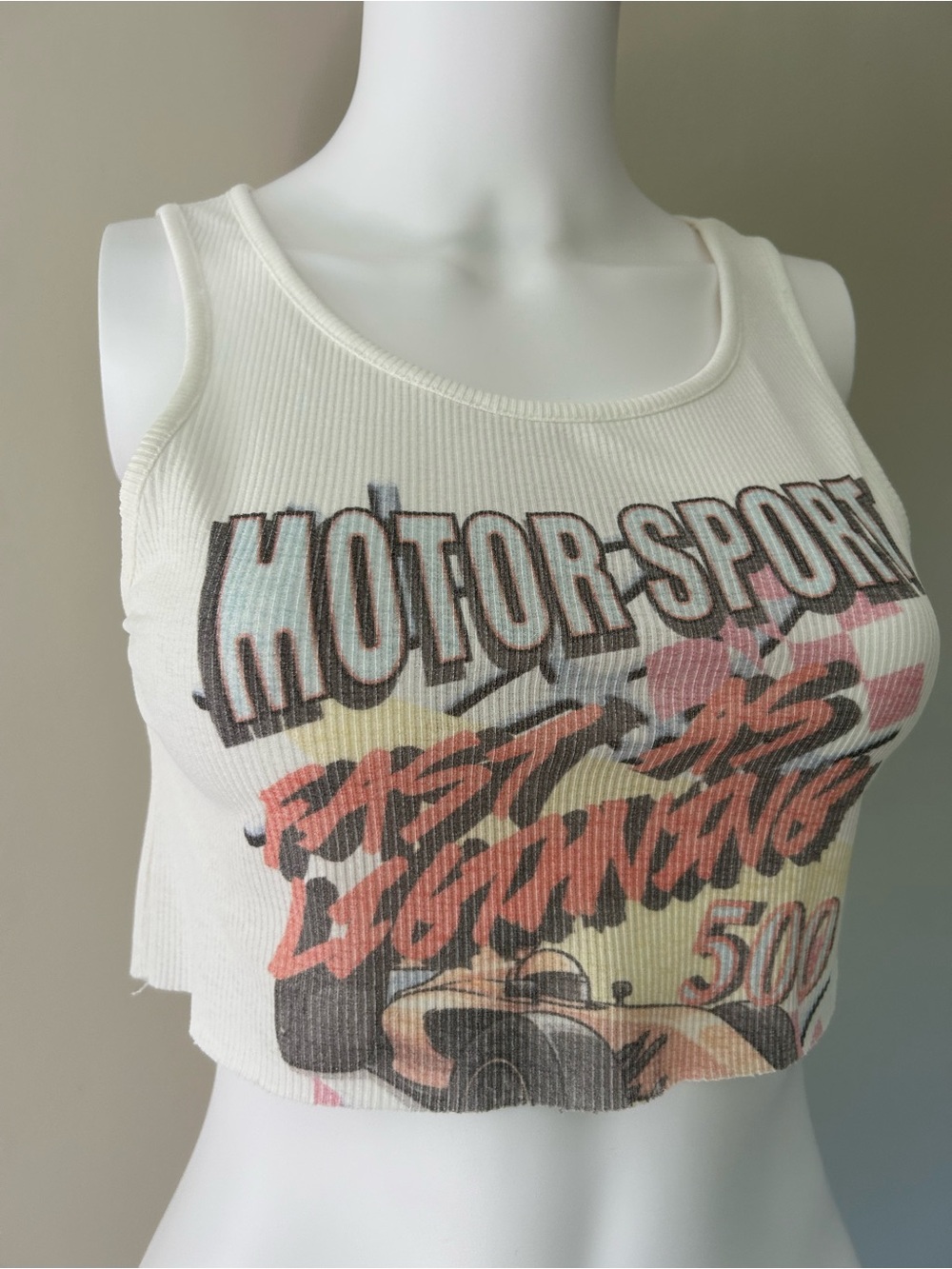 Princess Polly Cream Graphic 'Motor Sport' Racer Tank